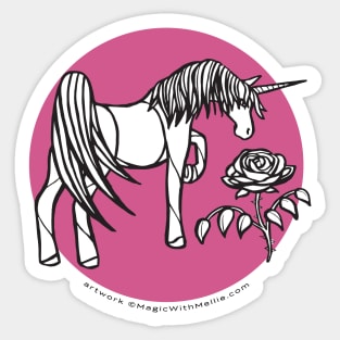 Unicorn Sniffing a Rose — Inktober Unicorn illustration series Sticker